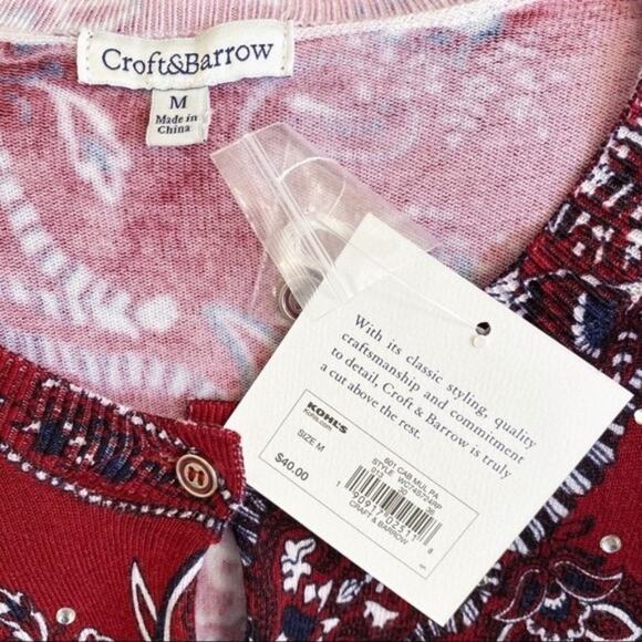 CROFT & BARROW Maroon Paisley Print Cardigan, M, NWT! - Picture 8 of 9